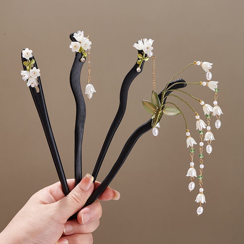 Event Suppliers - Maiglöckchen-Haarstab, Retro-Haarnadel mit Holzblume und Quaste,