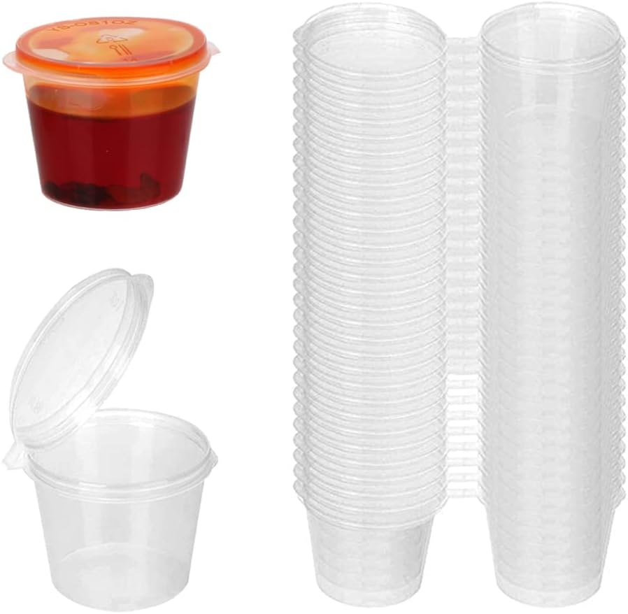 Plastic Cup 50Pcs - Einweg-Klarsicht-Plastik-Soßenbecher mit Deckeln 50/100 Stück Mini-Lebensmittelbehälter